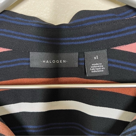 Halogen Womens Black Multicolor Stripe Button Up Blouse Shirt Size XL - Picture 8 of 10